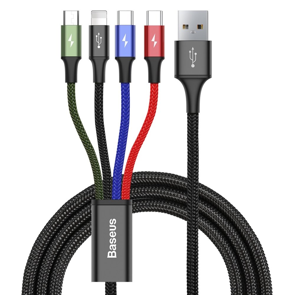 BASEUS BASEUS 4in1 USB-A till lightning 3xUSB-C kabel 1.2m - Svart
