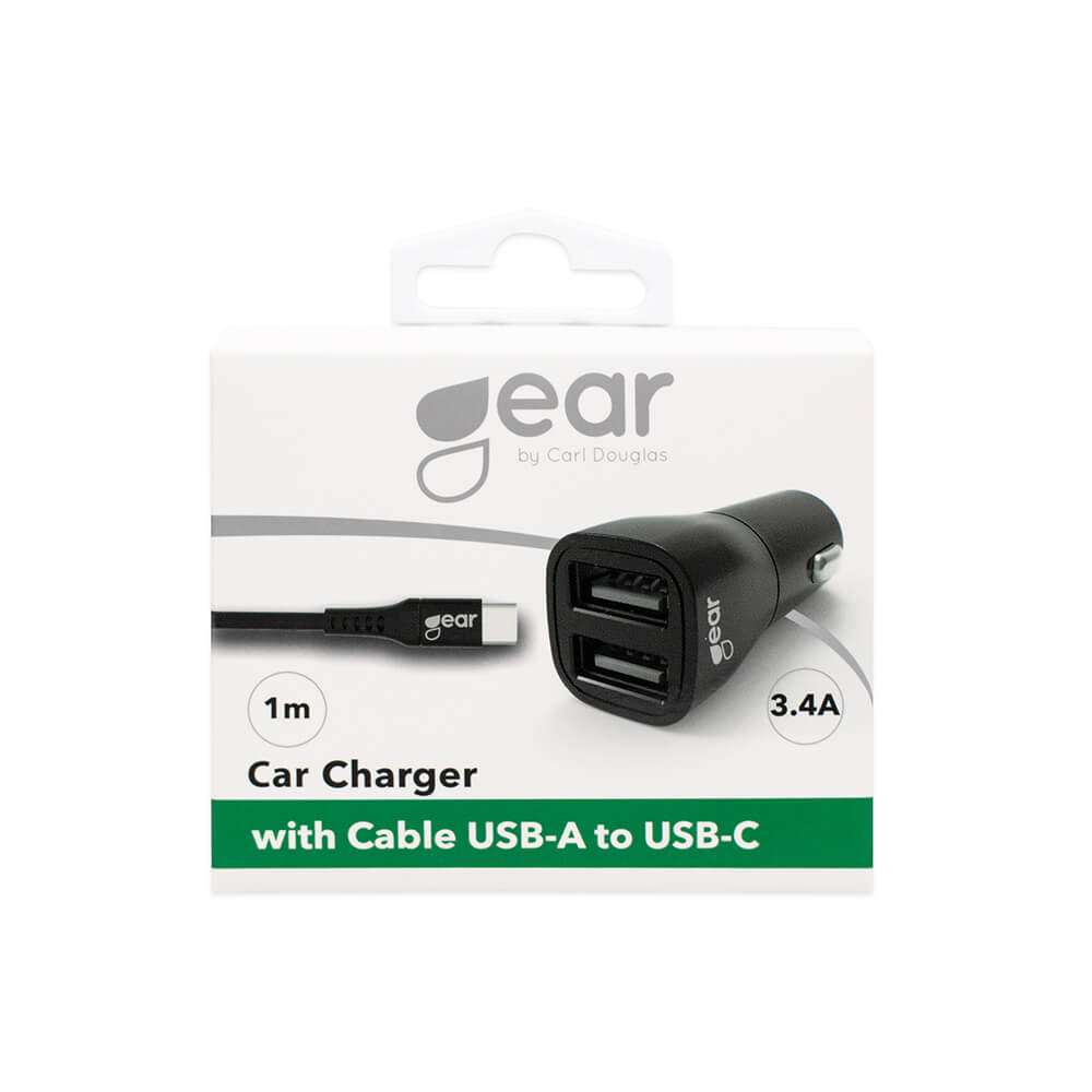 GEAR GEAR - Laddare 12-24V 2xUSB 3.4A Svart USB-C 2.0 Kabel 1m