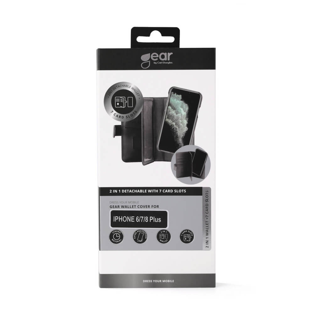 GEAR GEAR Mobilfodral Svart 7 Kortfack iPhone 6/7/8 Plus 2in1 Magnetskal