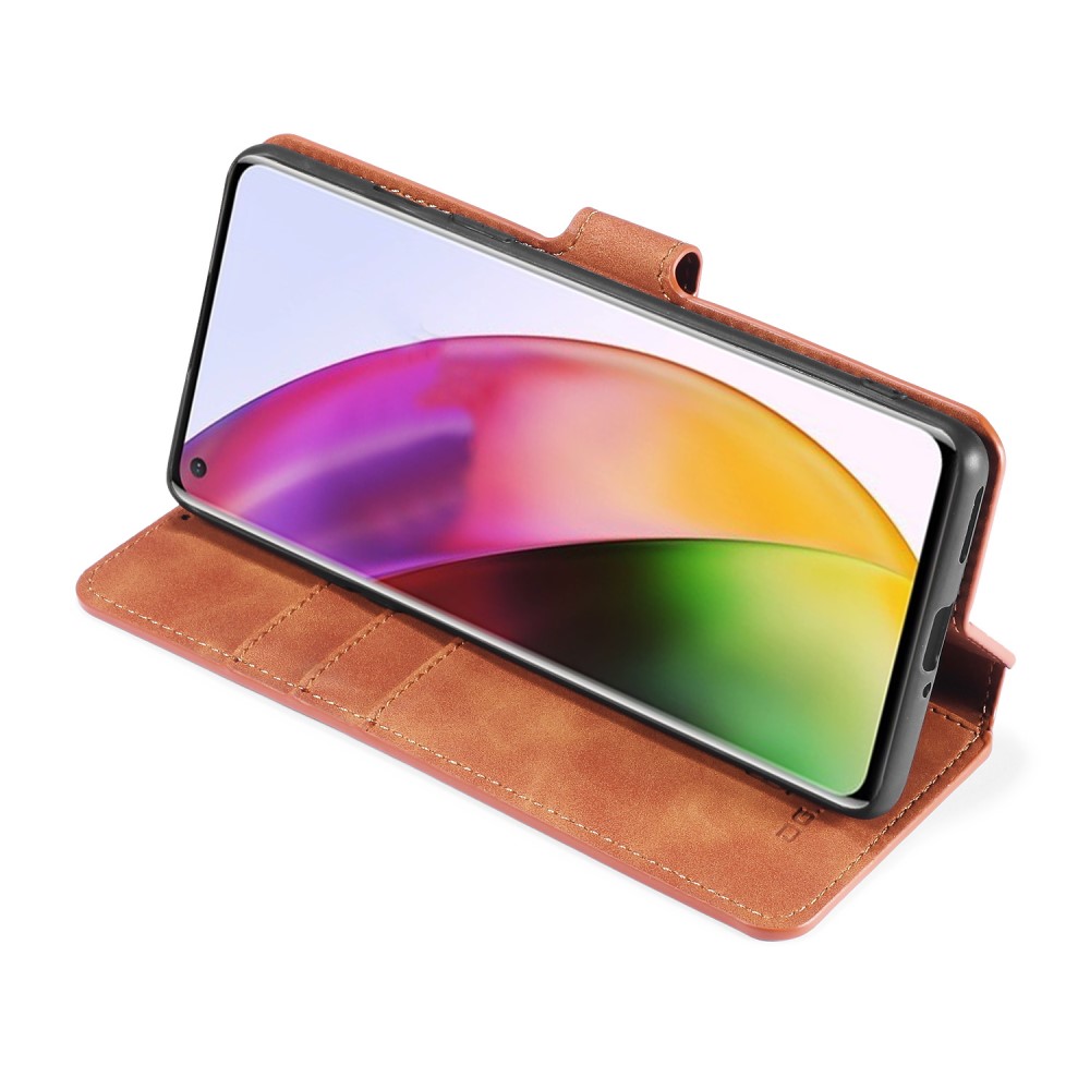 UTGATT DG.MING Läder Plånboksfodral OnePlus 8 - Brun