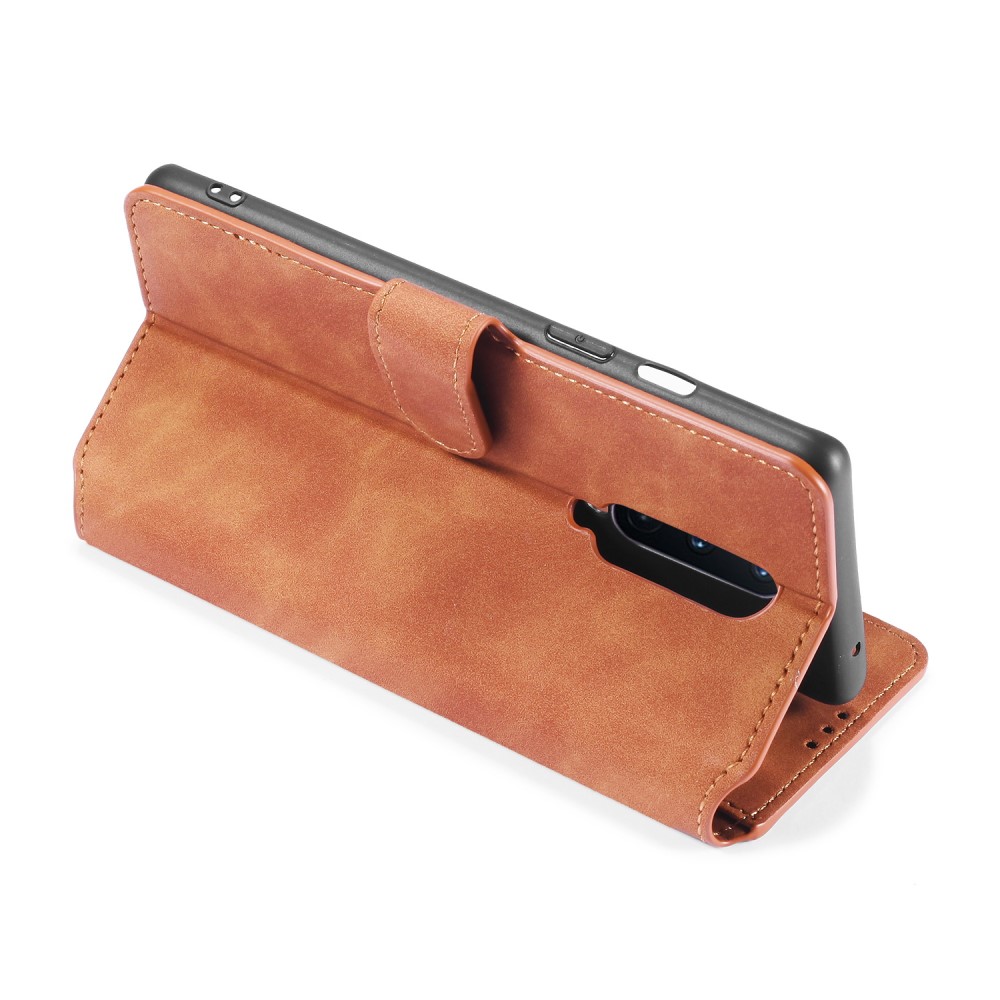 UTGATT DG.MING Läder Plånboksfodral OnePlus 8 - Brun