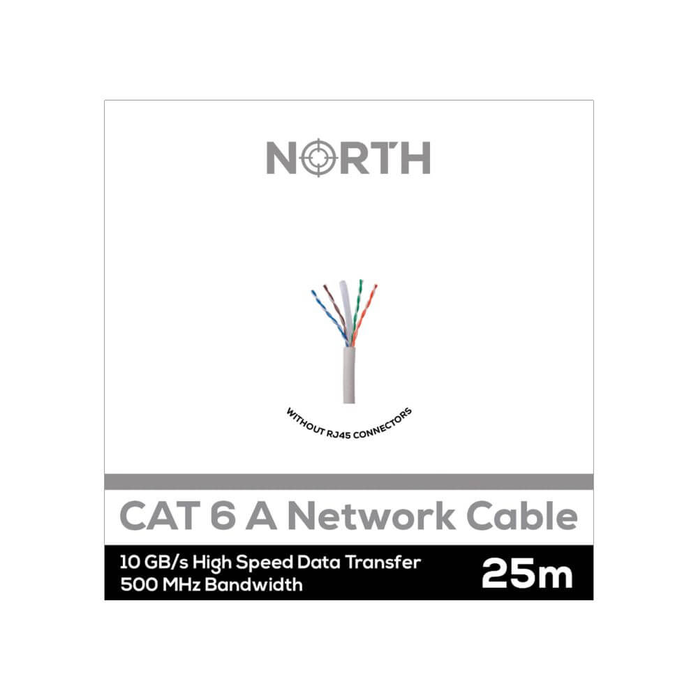 North NORTH Nätverkskabel Cat6A UTP Vit 25m kontaktlös Solid 10Gb/s