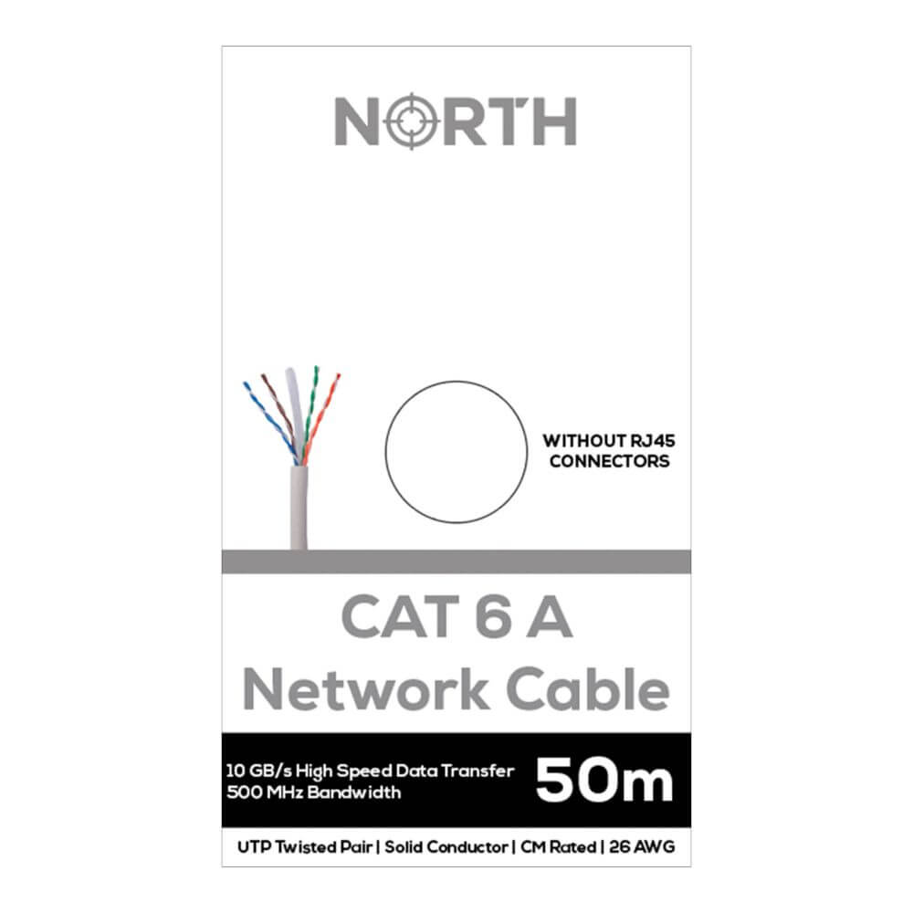 North NORTH Nätverkskabel Cat6A UTP Vit 50m kontaktlös Solid 10Gb/s