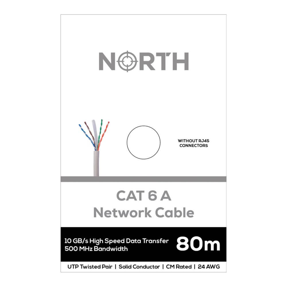 North NORTH Nätverkskabel Cat6A UTP Vit 80m kontaktlös Solid 10Gb/s