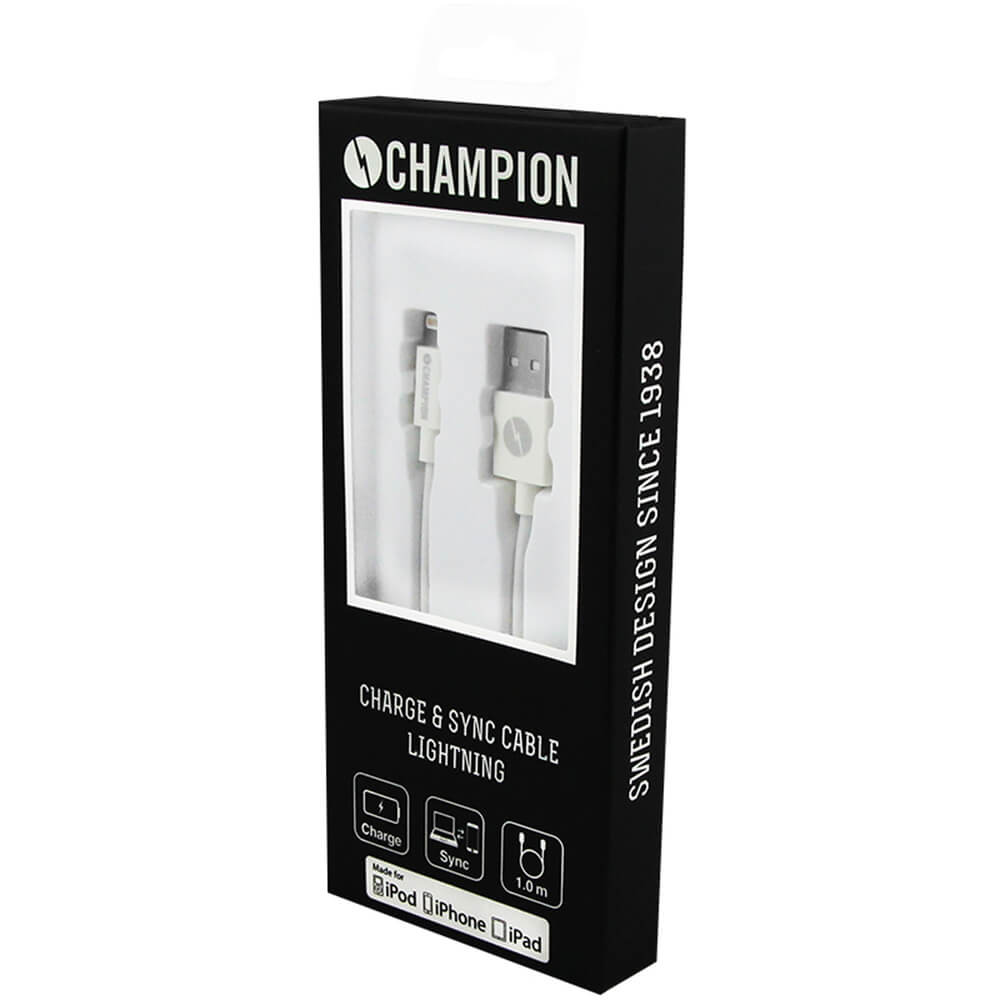 Champion Champion Ladd&Synk kabel Lightning 1m Vit