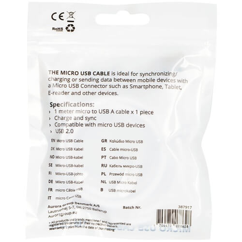 Essentials Essentials USB-A till microUSB Kabel 1m Polybag White