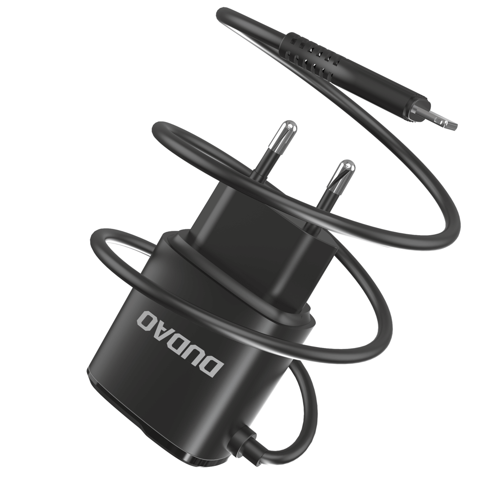 Dudao Dudao 2x USB Väggladdare med built-in lightning 12 W Kabel Svart