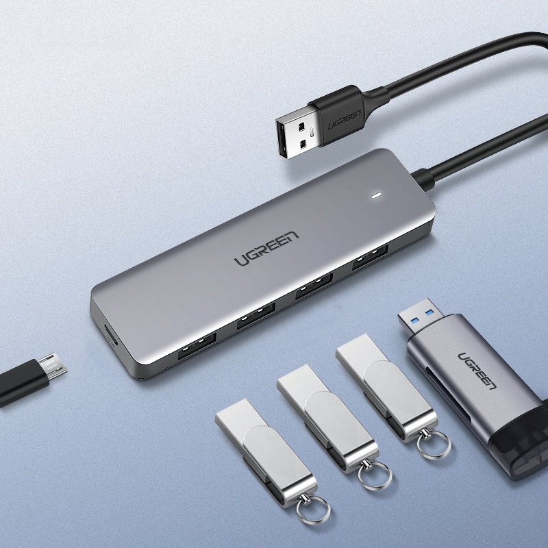 UTGATT1 UGreen USB 4x USB 3.2 Gen 1 HUB / micro USB strömport Grå