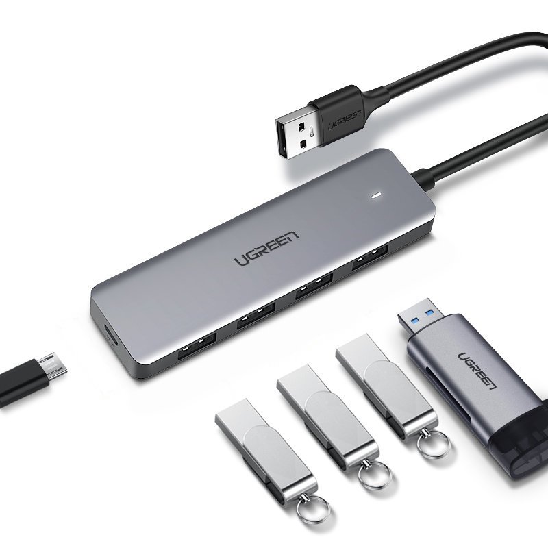 UTGATT1 UGreen USB 4x USB 3.2 Gen 1 HUB / micro USB strömport Grå