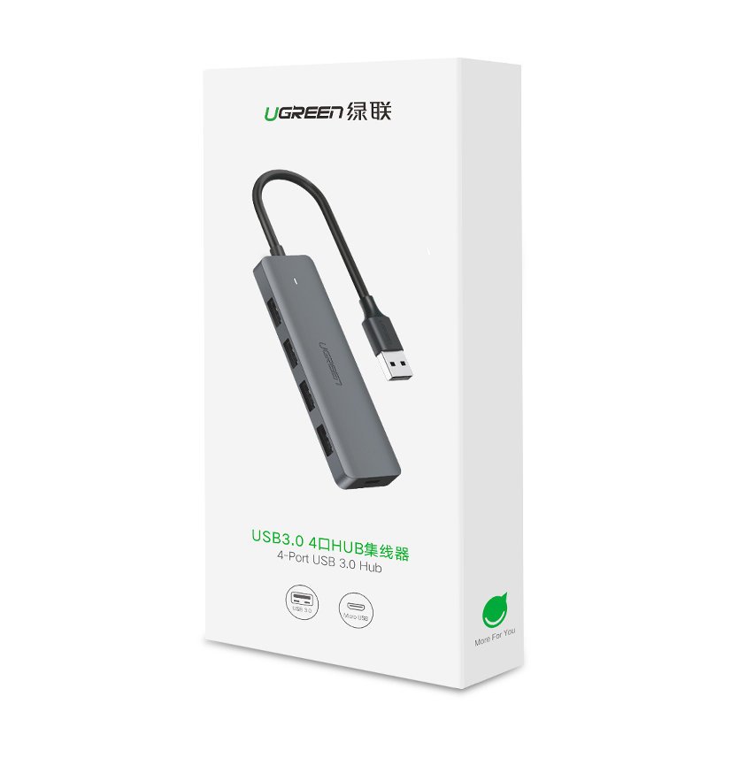 UTGATT1 UGreen USB 4x USB 3.2 Gen 1 HUB / micro USB strömport Grå