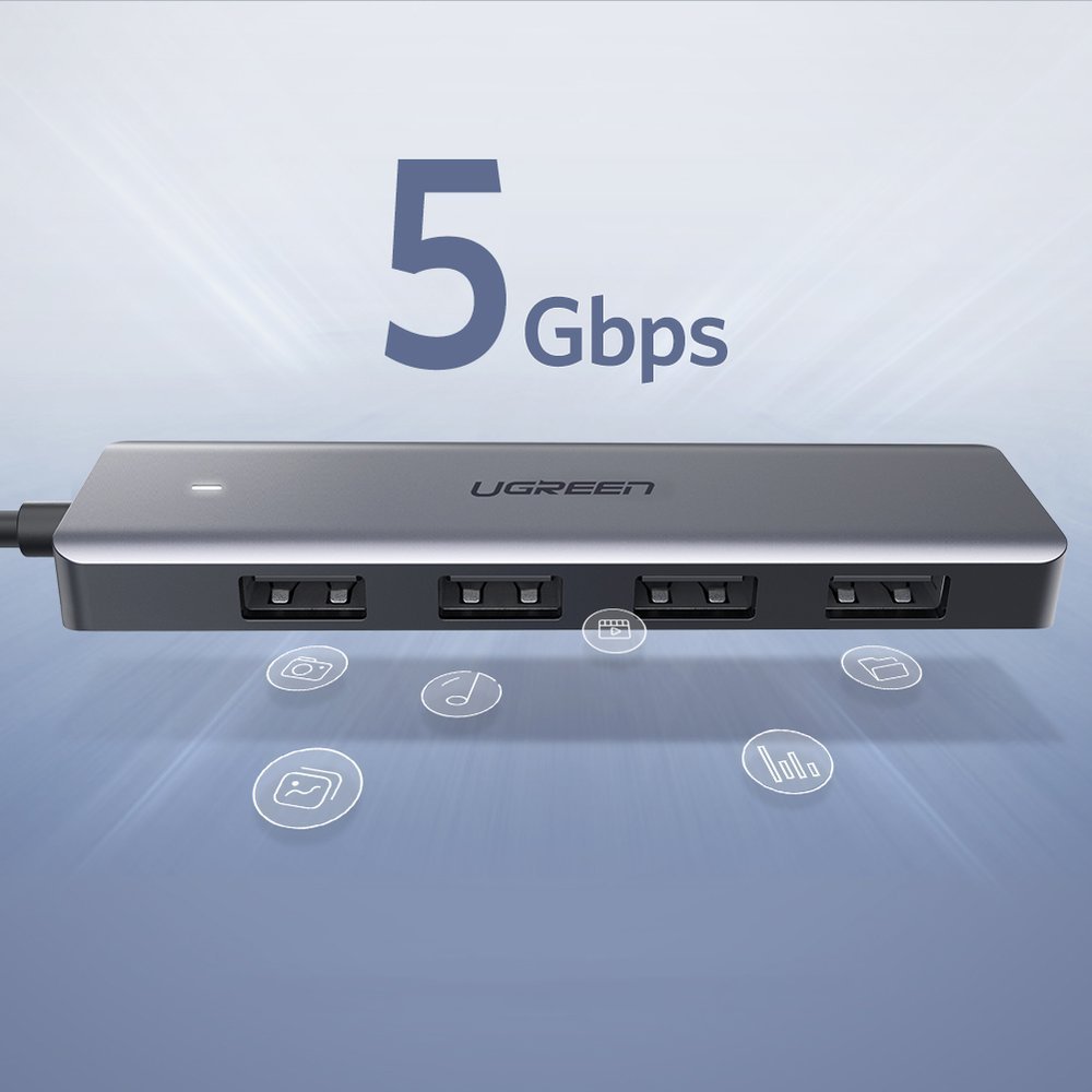 UTGATT1 UGreen USB 4x USB 3.2 Gen 1 HUB micro USB strömport Grå