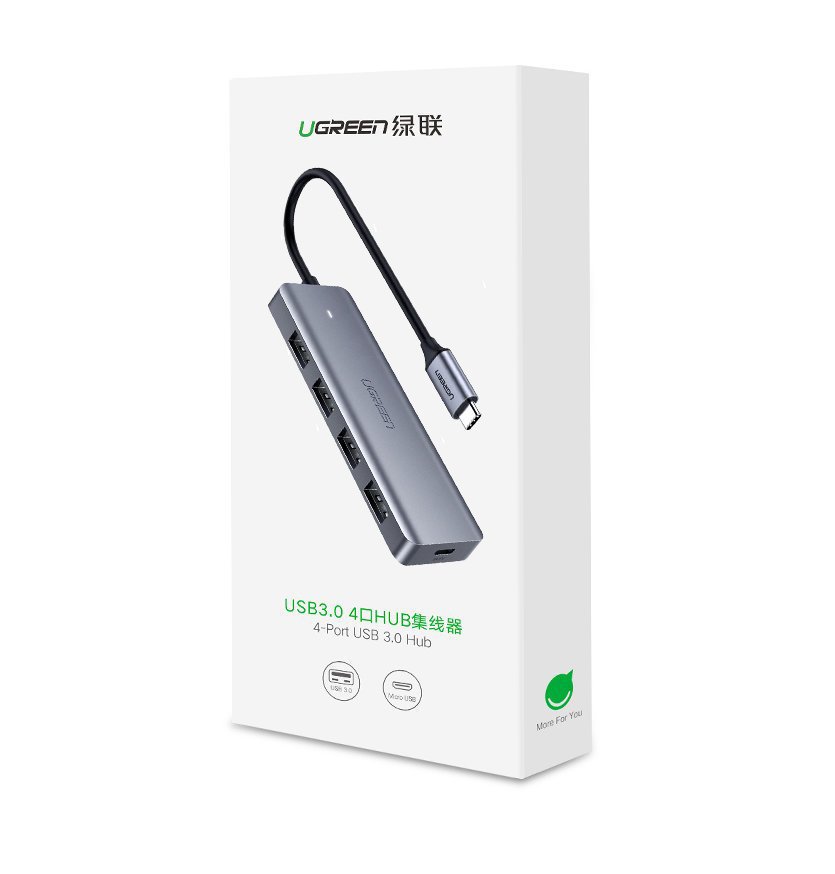 UTGATT1 UGreen USB 4x USB 3.2 Gen 1 HUB micro USB strömport Grå