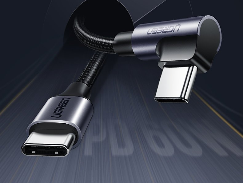 UTGATT1 UGreen USB-C till USB-C angled Kabel 2 m Svart Grå