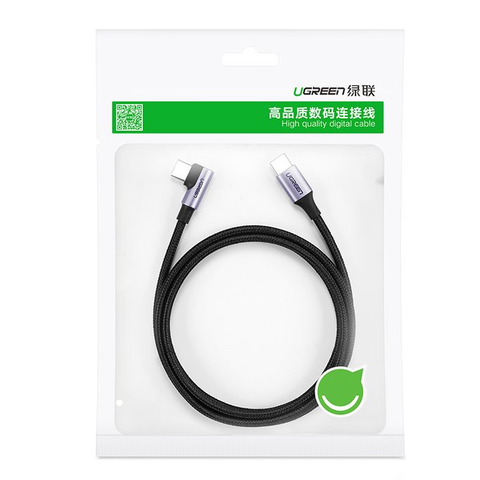 UTGATT1 UGreen USB-C till USB-C angled Kabel 2 m Svart Grå