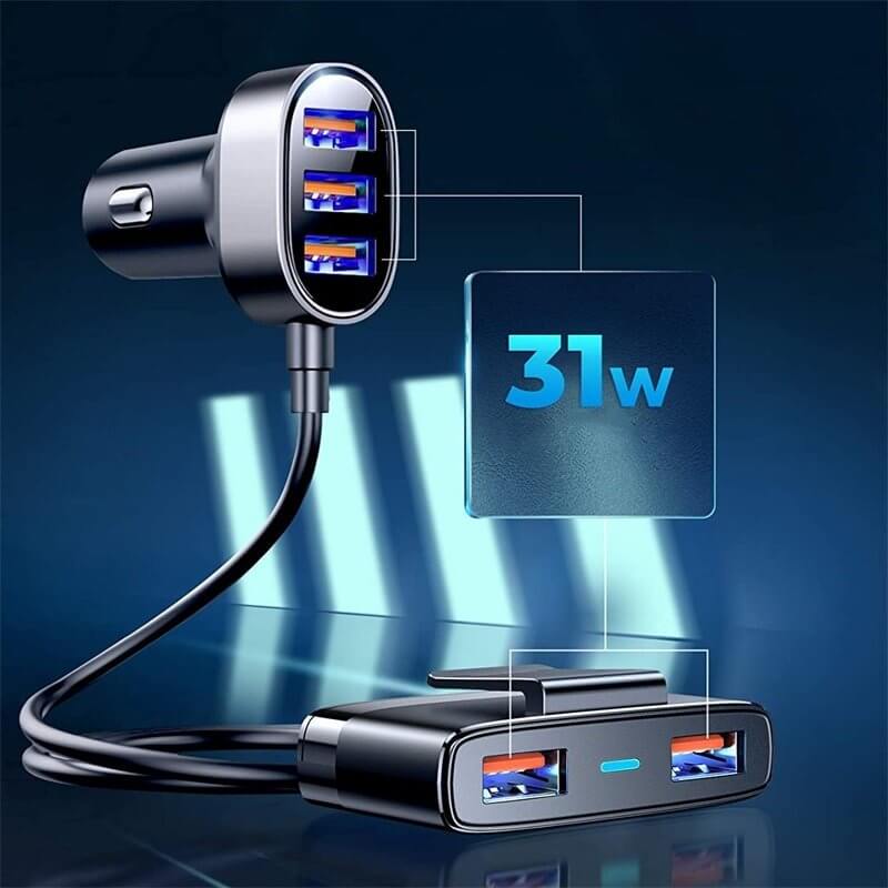 Joyroom Joyroom smart car charger 5x USB 6.2 A with Extension Svart