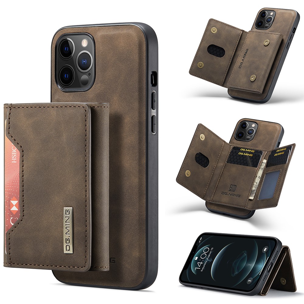 OEM DG.MING iPhone 12 Pro Max Tri-fold Wallet Med Kickstand - Coffee