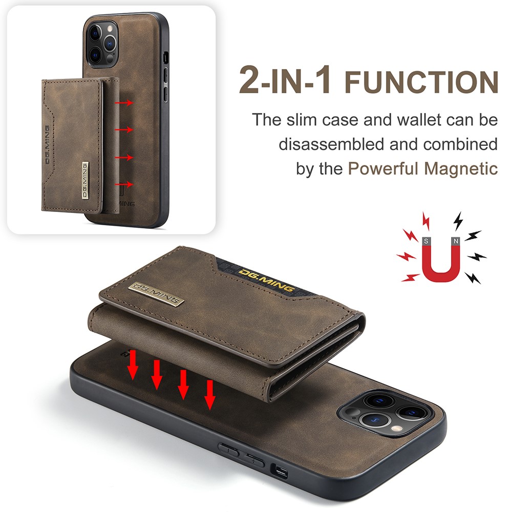 OEM DG.MING iPhone 12 Pro Max Tri-fold Wallet Med Kickstand - Coffee