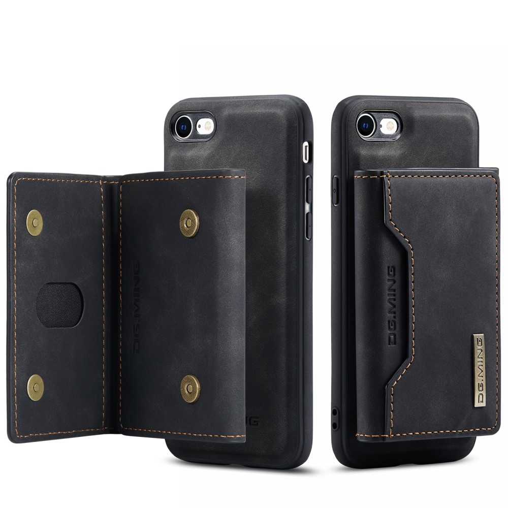 DG.MING iPhone 7/8/SE 2020 Skal DG.MING Magnetic Tri-fold Wallet Med Kickstand - Svart