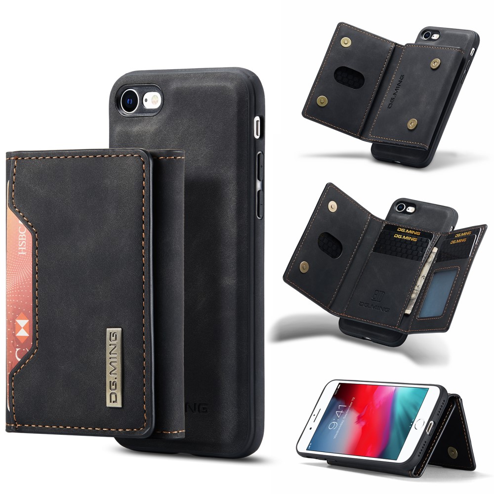 DG.MING iPhone 7/8/SE 2020 Skal DG.MING Magnetic Tri-fold Wallet Med Kickstand - Svart