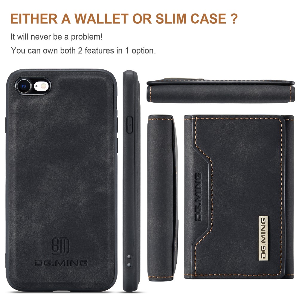 DG.MING iPhone 7/8/SE 2020 Skal DG.MING Magnetic Tri-fold Wallet Med Kickstand - Svart