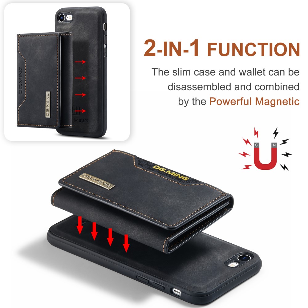 DG.MING iPhone 7/8/SE 2020 Skal DG.MING Magnetic Tri-fold Wallet Med Kickstand - Svart