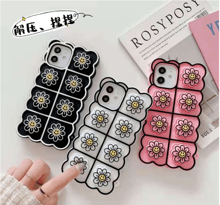 Fidget Toys Smiley Flower Pop it Fidget Skal till iPhone 11 - Svart