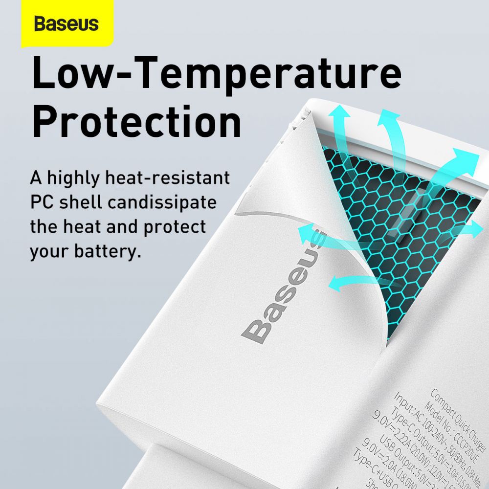 BASEUS Baseus 2-Port Network Charger 20w - Vit