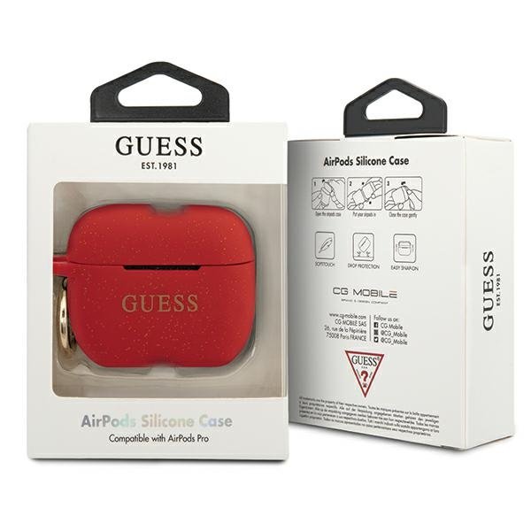 Guess Guess Skal AirPods Pro Silicone Glitter - Röd