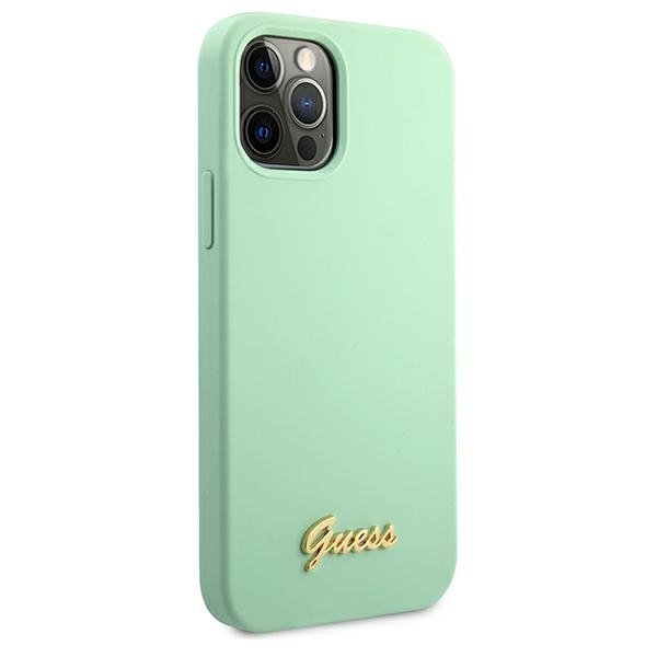 Guess Guess Skal iPhone 12 & 12 Pro Metal Logo Script - Grön