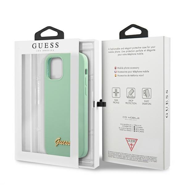 Guess Guess Skal iPhone 12 & 12 Pro Metal Logo Script - Grön