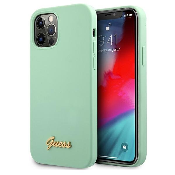 Guess Guess Skal iPhone 12 & 12 Pro Metal Logo Script - Grön