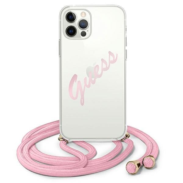 Guess Guess Skal iPhone 12 & 12 Pro Script Vintage Strap - Rosa