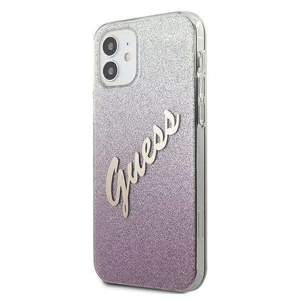 Guess Guess Skal iPhone 12 Mini Glitter Gradient Script - Rosa