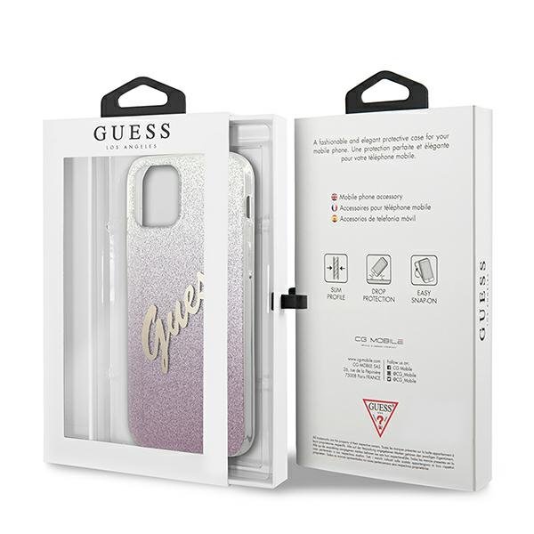 Guess Guess Skal iPhone 12 Mini Glitter Gradient Script - Rosa