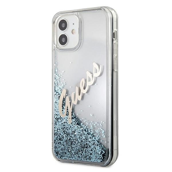 Guess Guess Skal iPhone 12 Mini Glitter Vintage Script - Blå