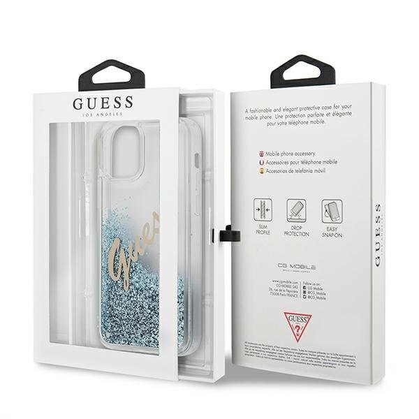 Guess Guess Skal iPhone 12 Mini Glitter Vintage Script - Blå