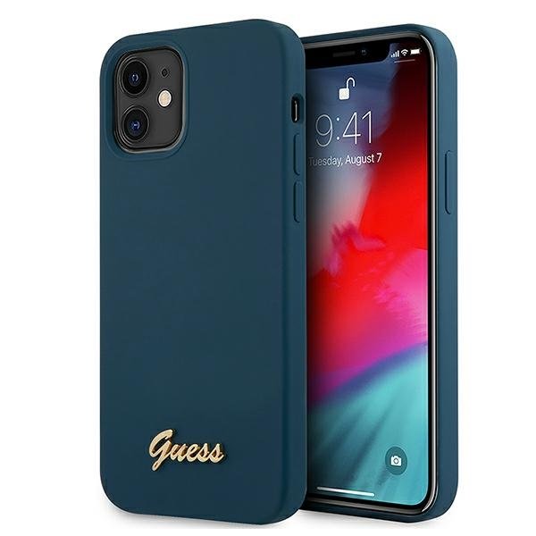Guess Guess Skal iPhone 12 Mini Metal Logo Script - Blå