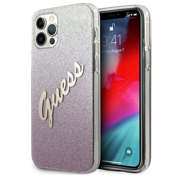Guess Guess iPhone 12 Pro Max Skal Glitter Gradient Script - Rosa