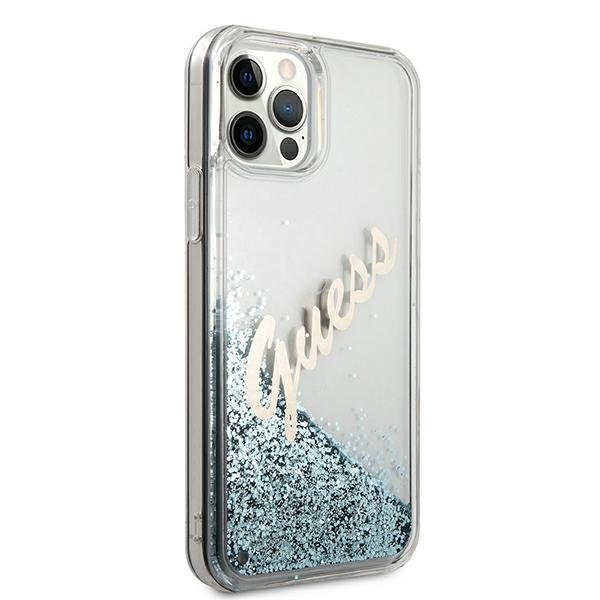Guess Guess iPhone 12 Pro Max Skal Glitter Vintage Script - Blå