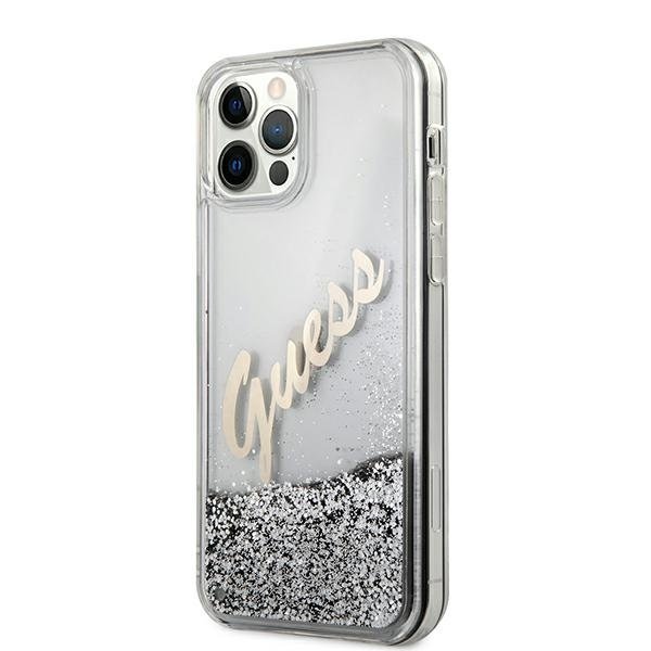 Guess Guess iPhone 12 Pro Max Skal Glitter Vintage Script - Silver