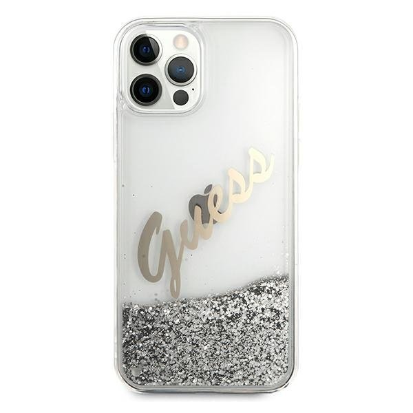 Guess Guess iPhone 12 Pro Max Skal Glitter Vintage Script - Silver