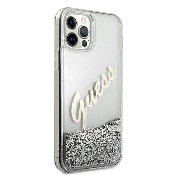 Guess Guess iPhone 12 Pro Max Skal Glitter Vintage Script - Silver