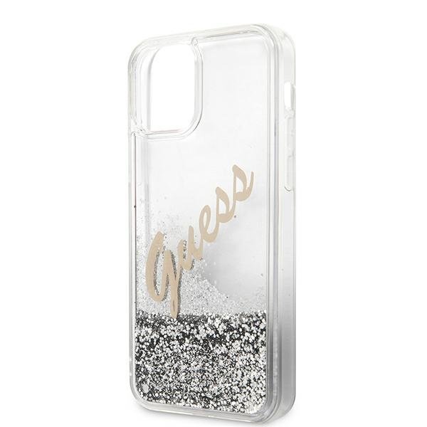 Guess Guess iPhone 12 Pro Max Skal Glitter Vintage Script - Silver