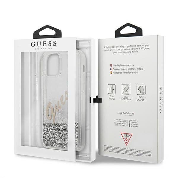 Guess Guess iPhone 12 Pro Max Skal Glitter Vintage Script - Silver