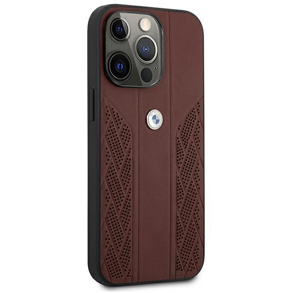 BMW BMW Skal iPhone 13 Pro Läder Curve Perforate - Röd