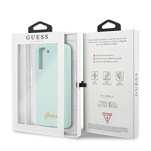 Guess Guess Skal Galaxy S21 Plus Silicone Script Metal Logo - Blå