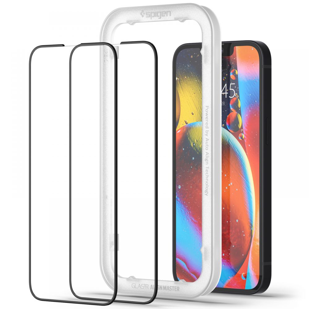 Spigen Spigen Alm iPhone 14/13/13 Pro/16e Härdat Glas Skärmskydd (2 Pack) Svart