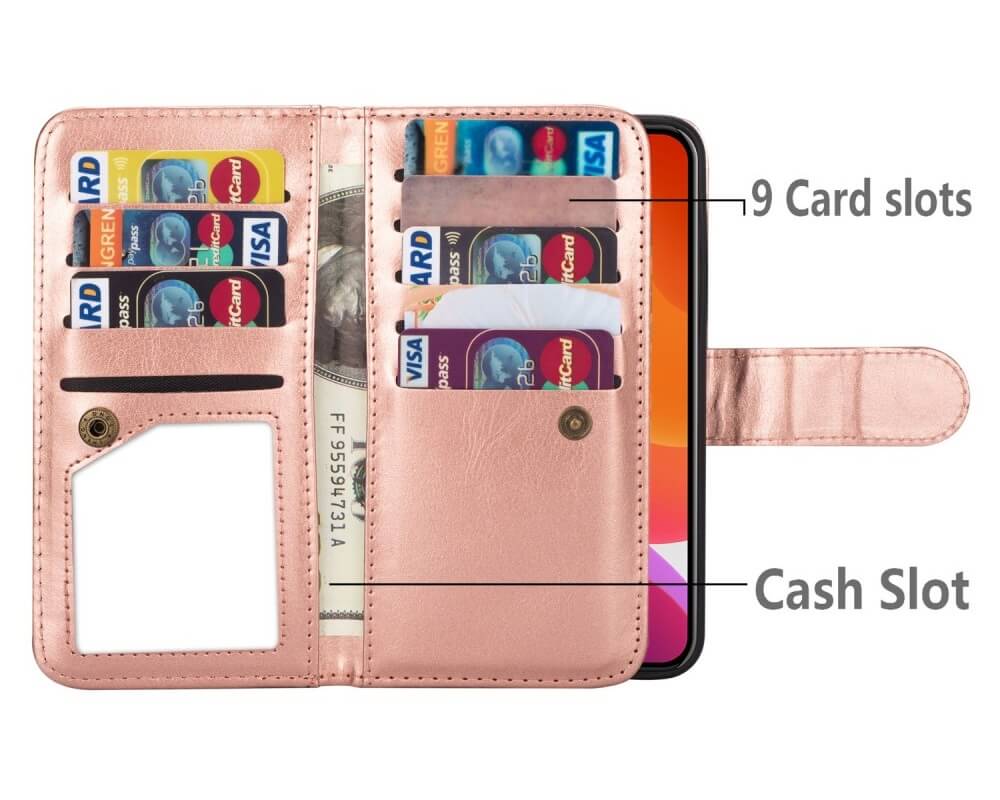 UTGATT 2-i-1 iPhone 13 Pro Plånboksfodral med 9 Kortplatser - Roséguld