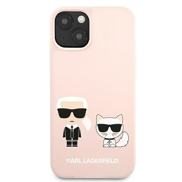 UTGATT1 Karl Lagerfeld iPhone 13 Mini Skal Silikon Karl & Choupette - Ljus Rosa