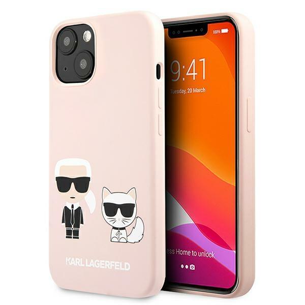 UTGATT1 Karl Lagerfeld iPhone 13 Mini Skal Silikon Karl & Choupette - Ljus Rosa